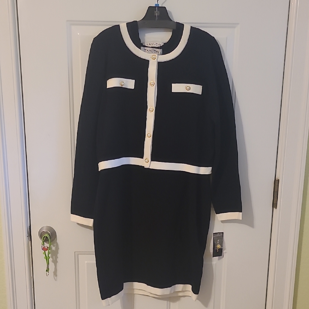 Black and White Button-Up Two Piece Jacket And Dress